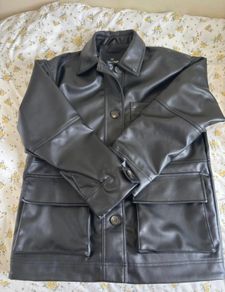 Black faux leather oversized jacket