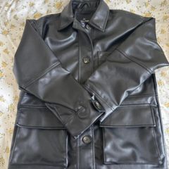 Black faux leather oversized jacket