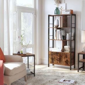 Bookcase with 4 Open Shelves, Spacious Living Room Cabinet, Kitchen, Office, Sturdy Steel Frame, Industrial Design, Vintage Brown/Black