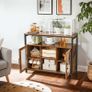 Sideboard with glass doors Sideboard Kitchen Cabinet Storage with 2 Clear Glass Doors Adjustable Shelves Kitchen Dining Room 100 x 35 x 80 cm Industrial Style Vintage Brown/Black Image 2