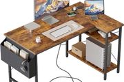 Small L Shaped Desk with Power Outlets,100 cm L Computer Corner Desk