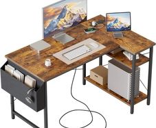 Small L Shaped Desk with Power Outlets,100 cm L Computer Corner Desk