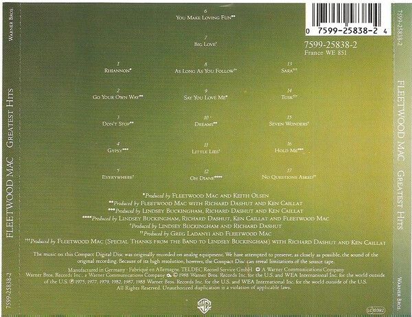 Fleetwood Mac "Greatest Hits" CD Compilation