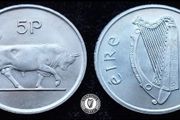 [#439] - Ireland 1986 | Irish 5p | 5 Pence | Bull | KM.22 | UNC