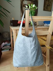 Grey Leather Tote Bag