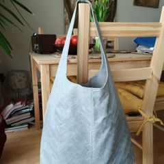 Grey Leather Tote Bag