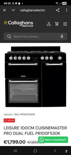 Aga type Leisure 100cm cuisinemaster dual cooker