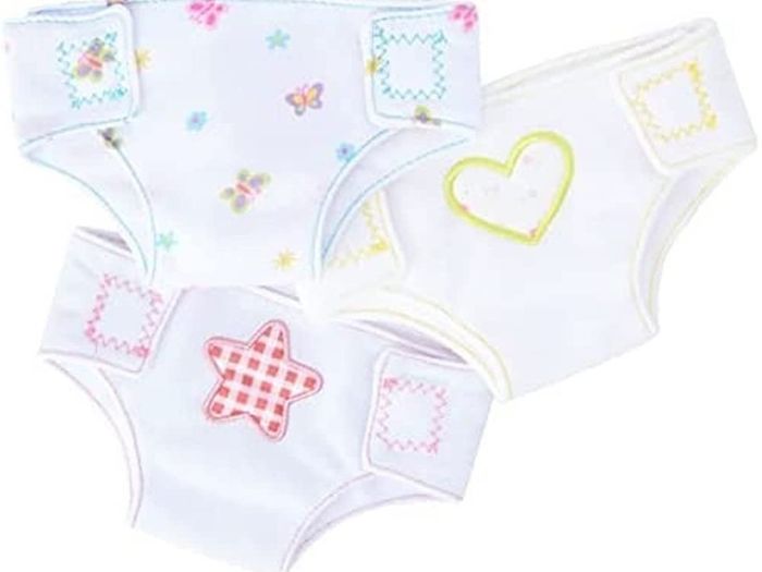 Fabric 3-Pack Nappies from Peterkin: Adjustable and reusable fabric dolls nappies Dolls & Accessories Age 18 Months (FREE POSTAGE)