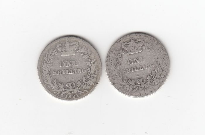 Victoria 2 x 1/-, 92.5% Silver  Coins (no.374)