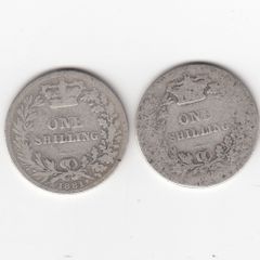 Victoria 2 x 1/-, 92.5% Silver  Coins (no.374)
