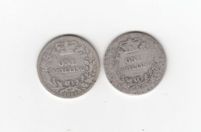 Victoria 2 x 1/-, 92.5% Silver  Coins (no.374)