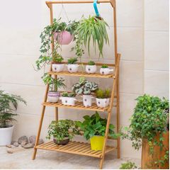 100cm 3 Tier Foldable Bamboo Flower Pot Plants Display Shelf Planter Organizer for Outdoor Indoor