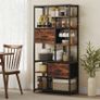 Freestanding Storage Shelf 2 Fabric Drawers & 9 Open Compartments, Steel Frame, Rustic Brown/Black Image 4
