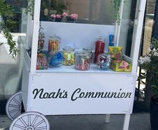 FOR SALE-(communion) sweet cart including all jars and scoops and the cart personalised to you