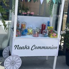 FOR SALE-(communion) sweet cart including all jars and scoops and the cart personalised to you