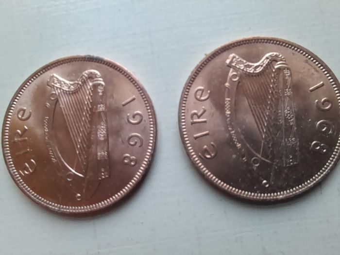 George II Hibernian  Half Penny and 2 1968 UNC Pennies