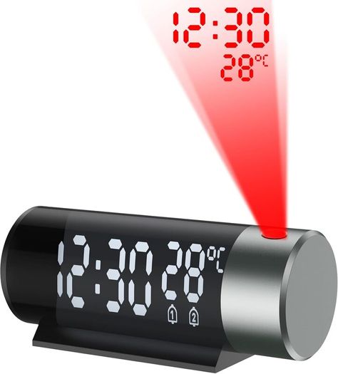 Digital Projection Alarm Clock with 180 Rotatable Projector, Dual Alarm, 12/24H, Snooze, 4-Level Dimmer for Bedrooms