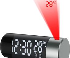 Digital Projection Alarm Clock with 180 Rotatable Projector, Dual Alarm, 12/24H, Snooze, 4-Level Dimmer for Bedrooms