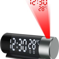 Digital Projection Alarm Clock with 180 Rotatable Projector, Dual Alarm, 12/24H, Snooze, 4-Level Dimmer for Bedrooms