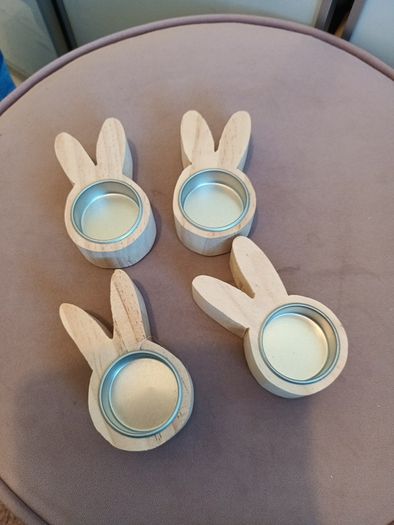 4 x Easter bunny wooden t light holders