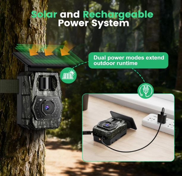 MAXDONE Solar WiFi Wildlife Camera 4K 64MP with Night Vision Motion Activated