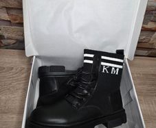 Brand New Ladies Black Ankle Boots With Letter Print, size 39