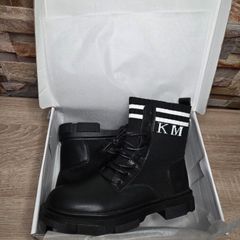 Brand New Ladies Black Ankle Boots With Letter Print, size 39