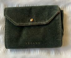 Sezane forest green velvet floral wallet