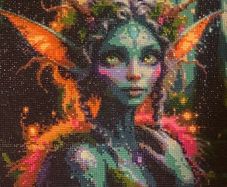 Hand crafted gem art green fairy in forest