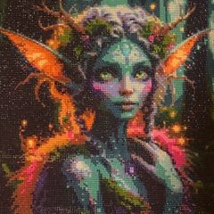 Hand crafted gem art green fairy in forest