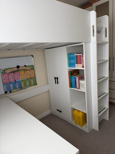 Kids High Sleeper Bed with Desk & Storage