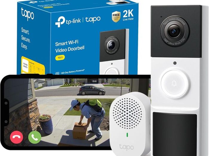 Tapo TD21 Battery Video Doorbell Wireless 2K 3MP Ultra-Clear Doorbell Camera, Ring Chime Included, Color Night, 160  DFOV Ultra-Wide, TP-Link Free AI Detection,IP65, 6-Month Battery,No Monthly Fee