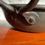 Large heavy antique copper dish with ring handles. Image 4
