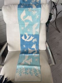Hand Painted Silk Magli Scarf with Swallows and Flora Motif