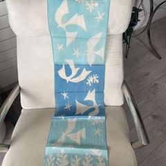 Hand Painted Silk Magli Scarf with Swallows and Flora Motif