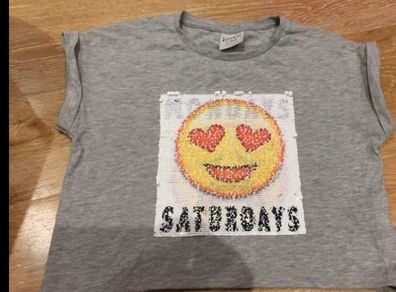 Girls Grey changeable Emoji T-shirt Age 11-12