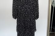 Dress, brand new with tags, long sleeves, elasticised waist tiered skirt, black with silver polka dots, very elegant