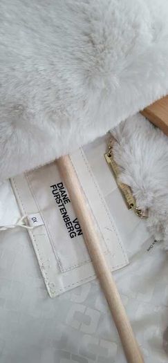 Diane Von Furstenberg White Faux Fur Coat - Sz 12-16UK - Rrp 690 - BNWT