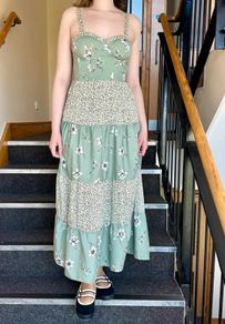 Green Floral Patchwork Maxi Dress - Size  M / 38 / 10