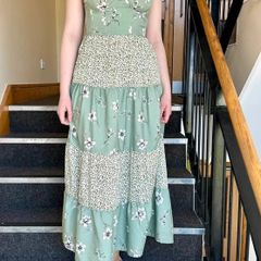 Green Floral Patchwork Maxi Dress - Size  M / 38 / 10