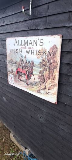 large  allmans  whiskey  metal  sign