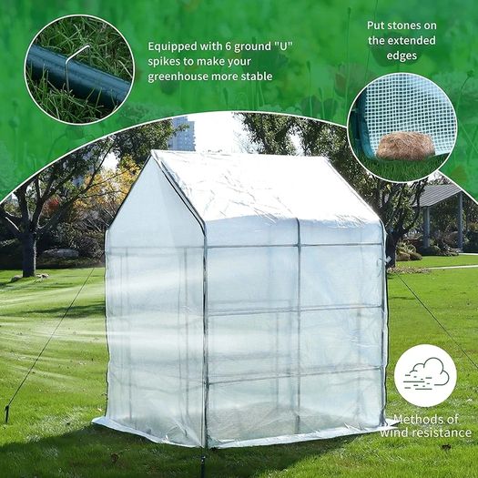 Walk In Greenhouse With 10 Shelves, Reinforced PE Plastic Cover With Sturdy Steel Frame, Greenhouse/Plant Nursery for Gardens, Patios or Spaces Size, Easy to Assemble