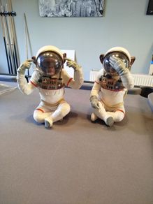 Vintage Wise Monkeys Space Astronaut Figurines  Pair