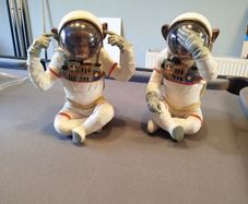Vintage Wise Monkeys Space Astronaut Figurines  Pair