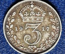 1917 United Kingdom 3 Pence - George V Silver Coin