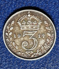 1917 United Kingdom 3 Pence - George V Silver Coin