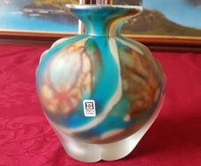 Vintage Mdina Art Glass Multi-Color Vase Signed And Labeled George Cross Of Malta