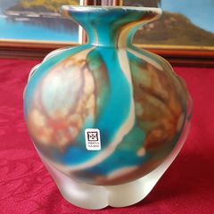 Vintage Mdina Art Glass Multi-Color Vase Signed And Labeled George Cross Of Malta