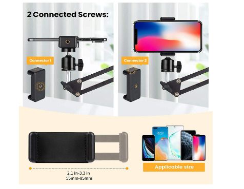 Articulating Overhead Tripod Mount Arm Phone Holder