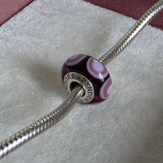 Pandora purple stepping stones murano glass charm very good condition hallmarked